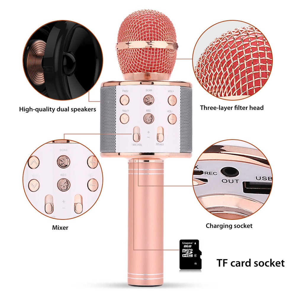 Rechargeable Bluetooth Karaoke Microphone with Built-In Speaker and Noise Cancellation