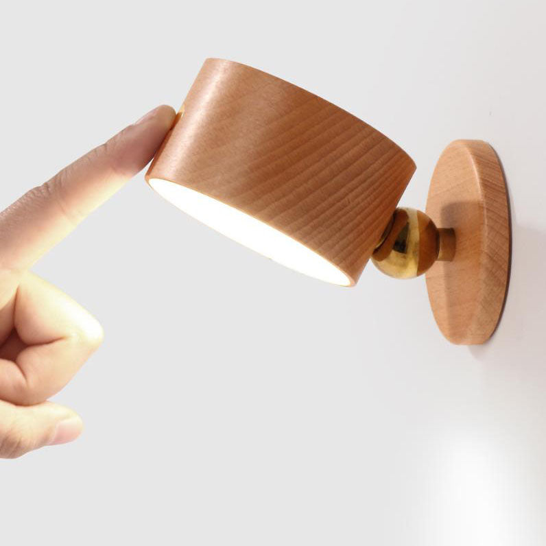 Wood USB Rechargeable Touch Magnet LED Wall Sconce Lamp
