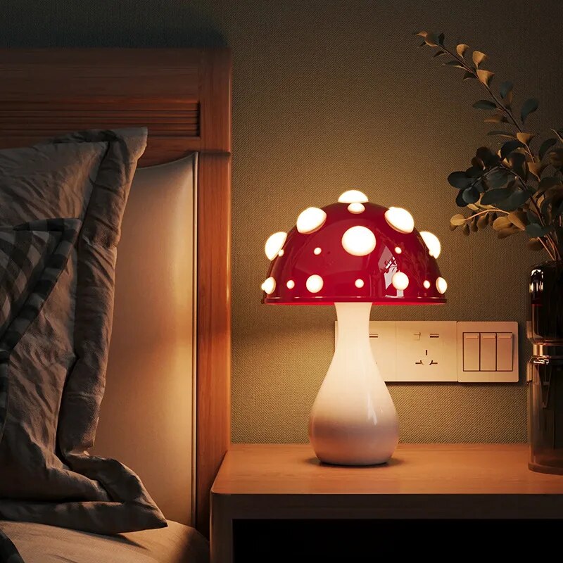 Mushroom-Shaped LED Lamp with Polka Dots