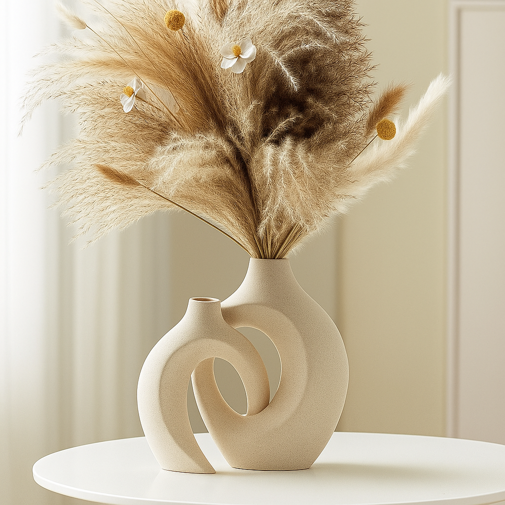 Sculptural Matte Ceramic Vase Set in White or Black