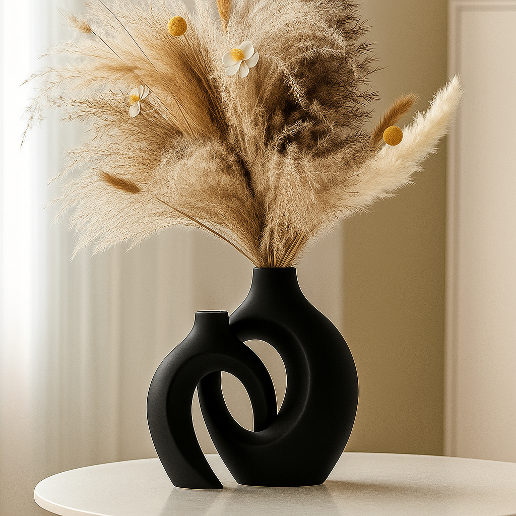 Sculptural Matte Ceramic Vase Set in White or Black