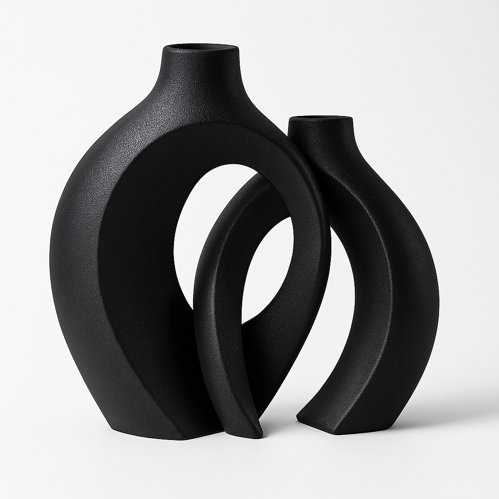 Sculptural Matte Ceramic Vase Set in White or Black