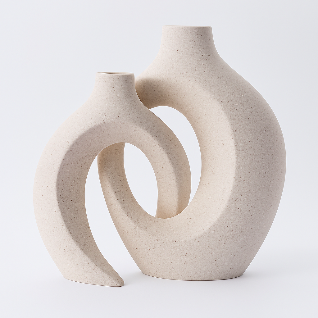 Sculptural Matte Ceramic Vase Set in White or Black
