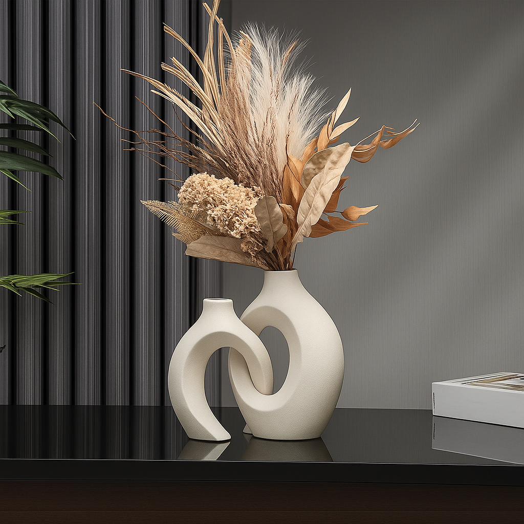 Sculptural Matte Ceramic Vase Set in White or Black