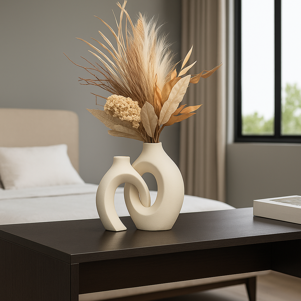 Sculptural Matte Ceramic Vase Set in White or Black