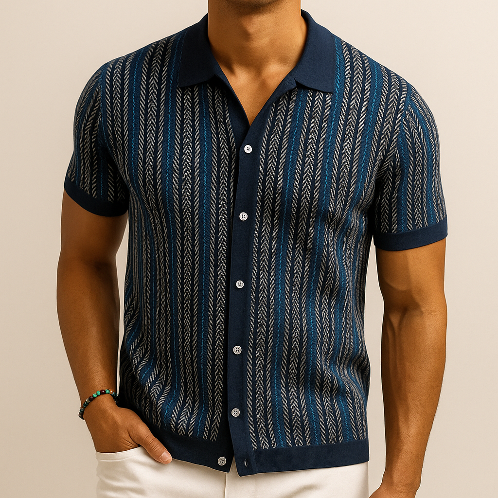 Men's Short Sleeve Houndstooth Shirt in Cotton Blend