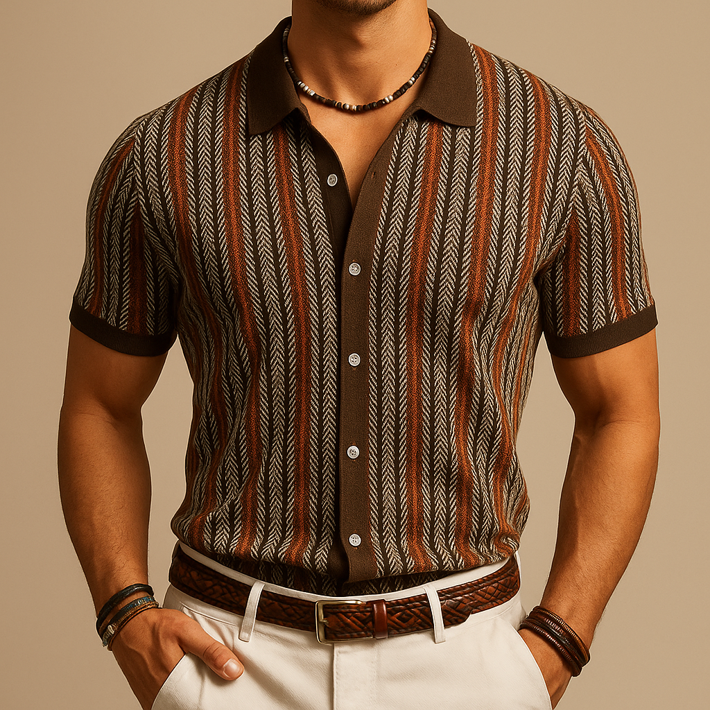 Men's Short Sleeve Houndstooth Shirt in Cotton Blend