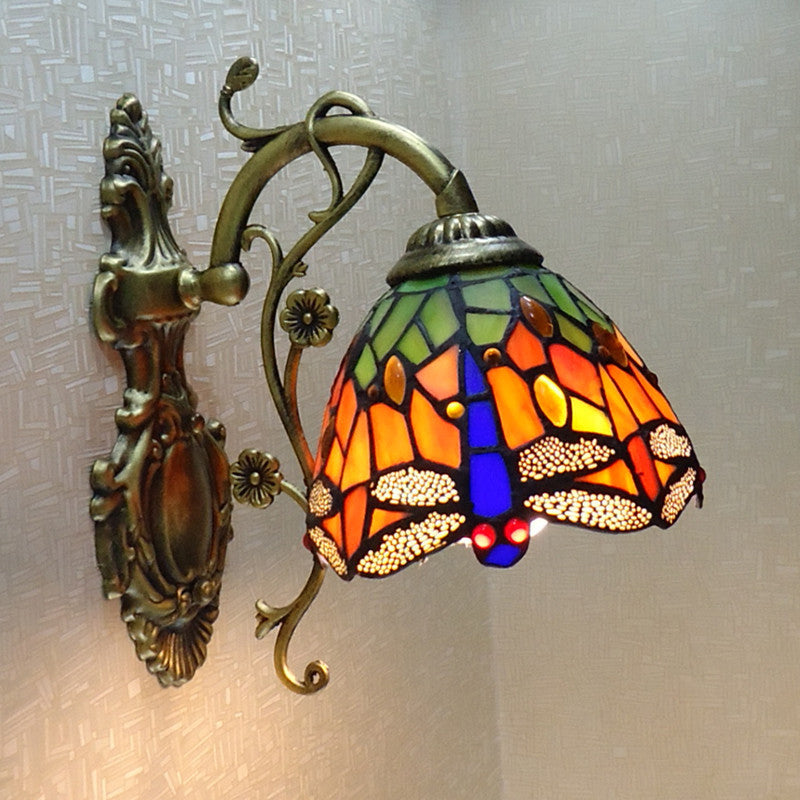 Tiffany Style Glass Dragonfly Wall Lamp 1 Light