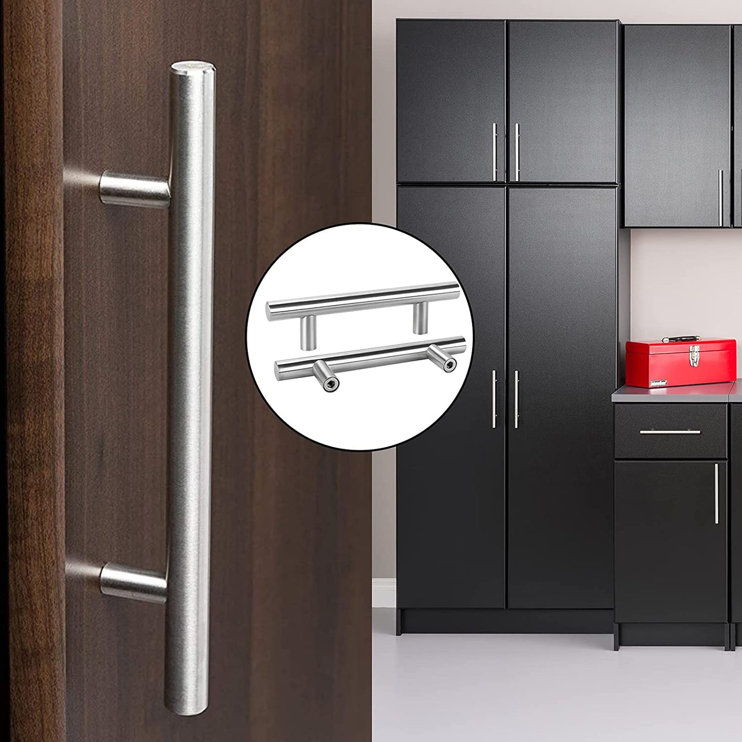 Brushed Nickel Stainless Steel T-Bar Drawer Handles