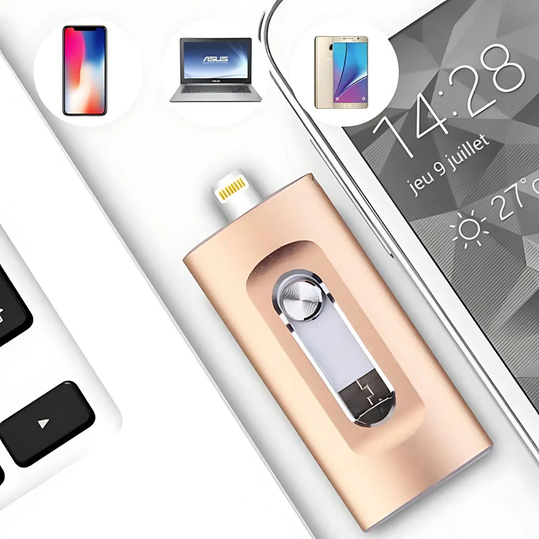 3-in-1 USB Stick with USB 3.0, OTG, and Type C Adapters
