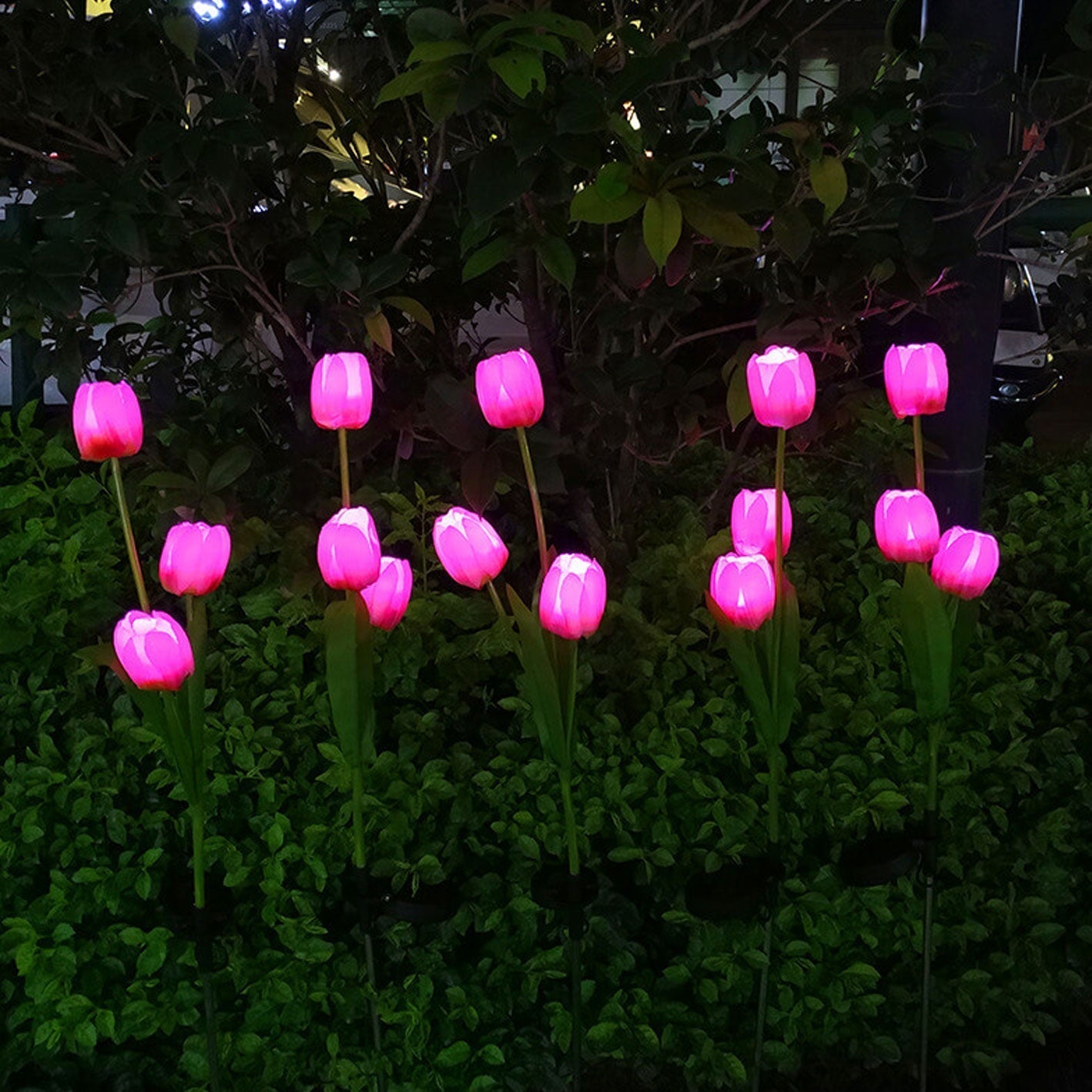 Solar LED Tulip Flower Garden Light Stake - Pink & Green
