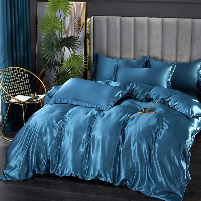 Luxury Silk Satin Bedding Set with Duvet Cover and Pillowcases