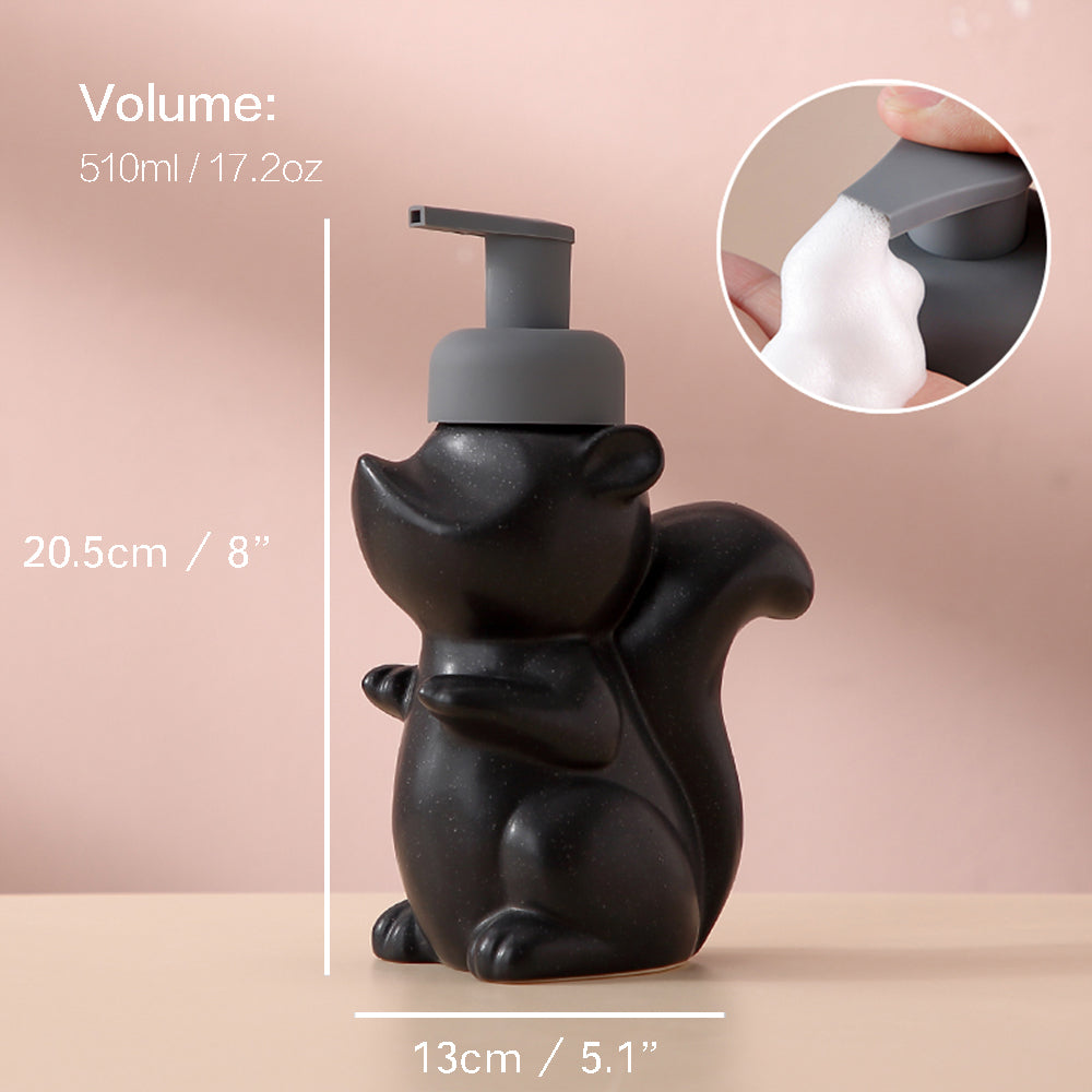 Ceramic Foaming Soap Dispenser with Squirrel Design, 17.2oz