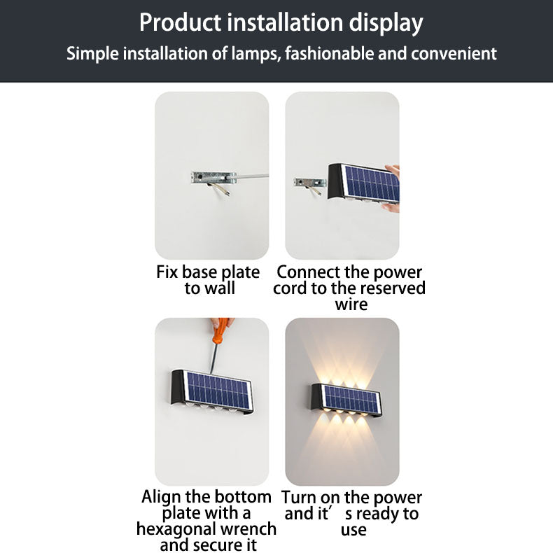 Solar Waterproof LED Wall Light for Outdoor Patio - Modern Rectangular Design