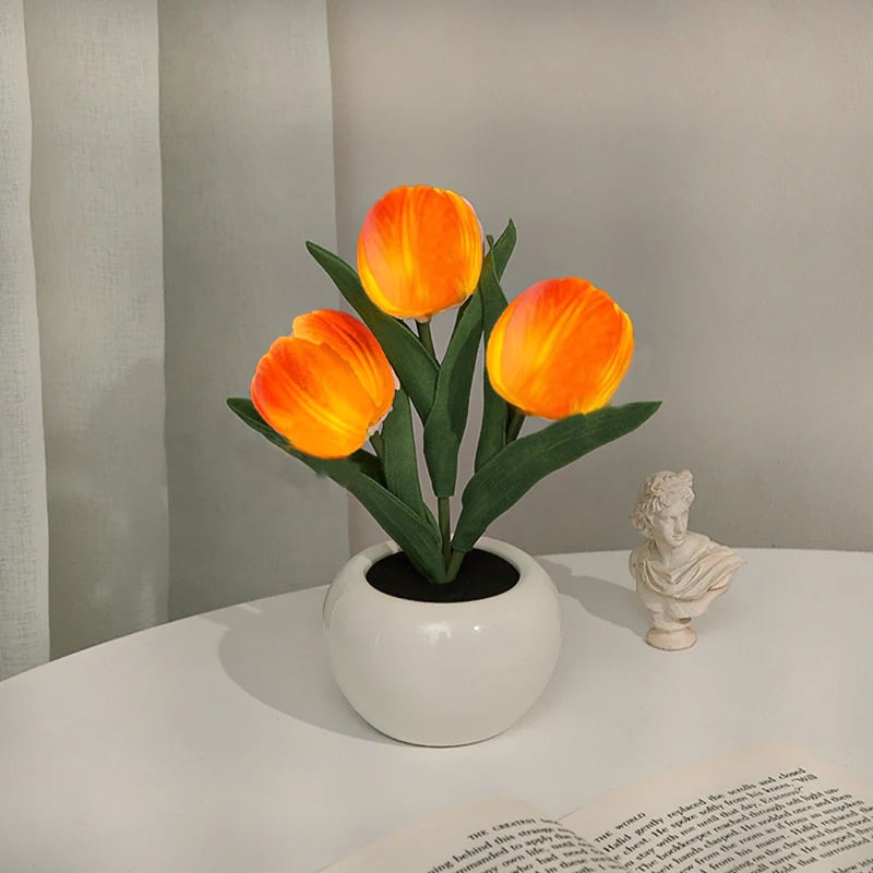 LED Tulip Nightstand Lamp - Ceramic Flower Table Light