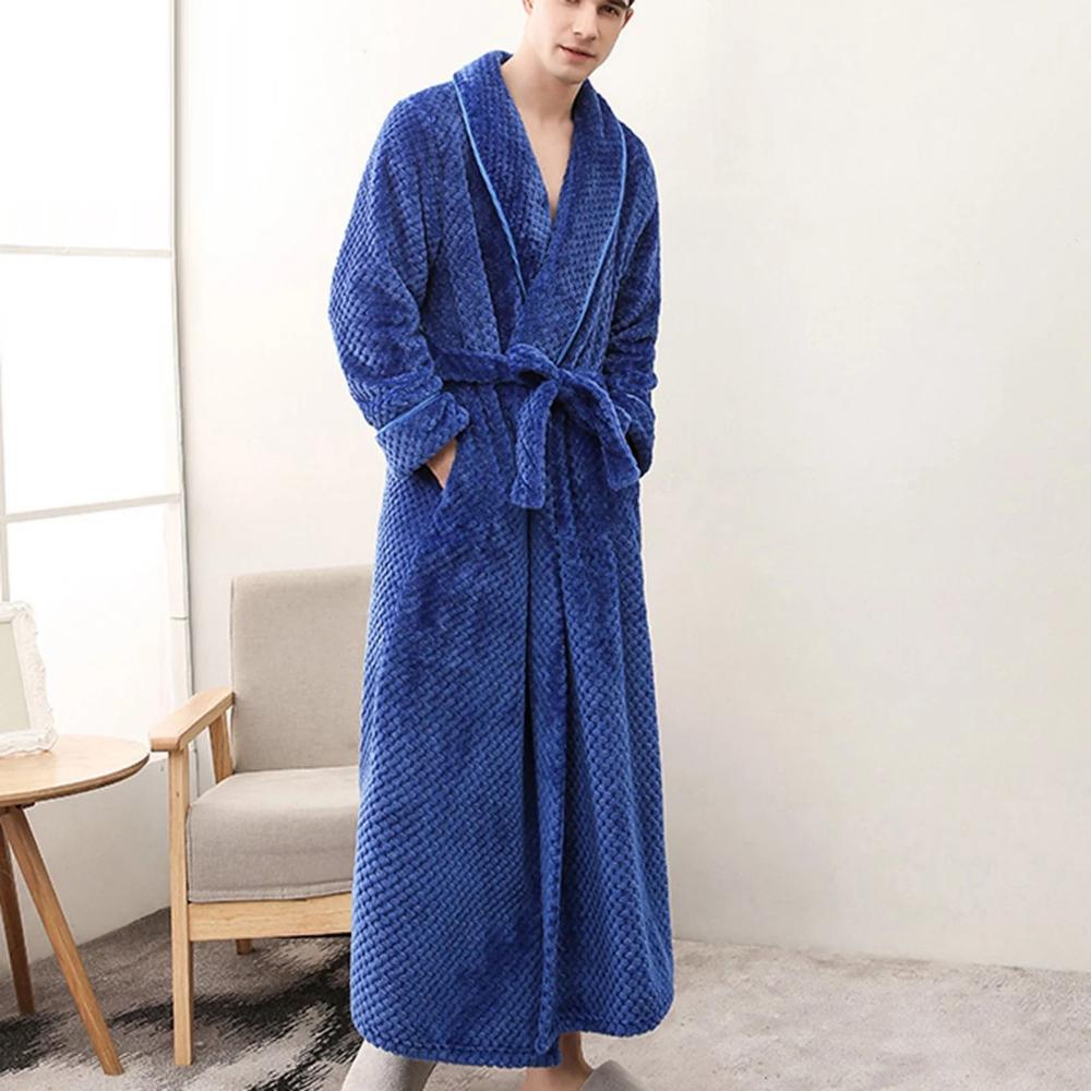 Unisex Fleece Winter Bathrobe with Pockets and Belt