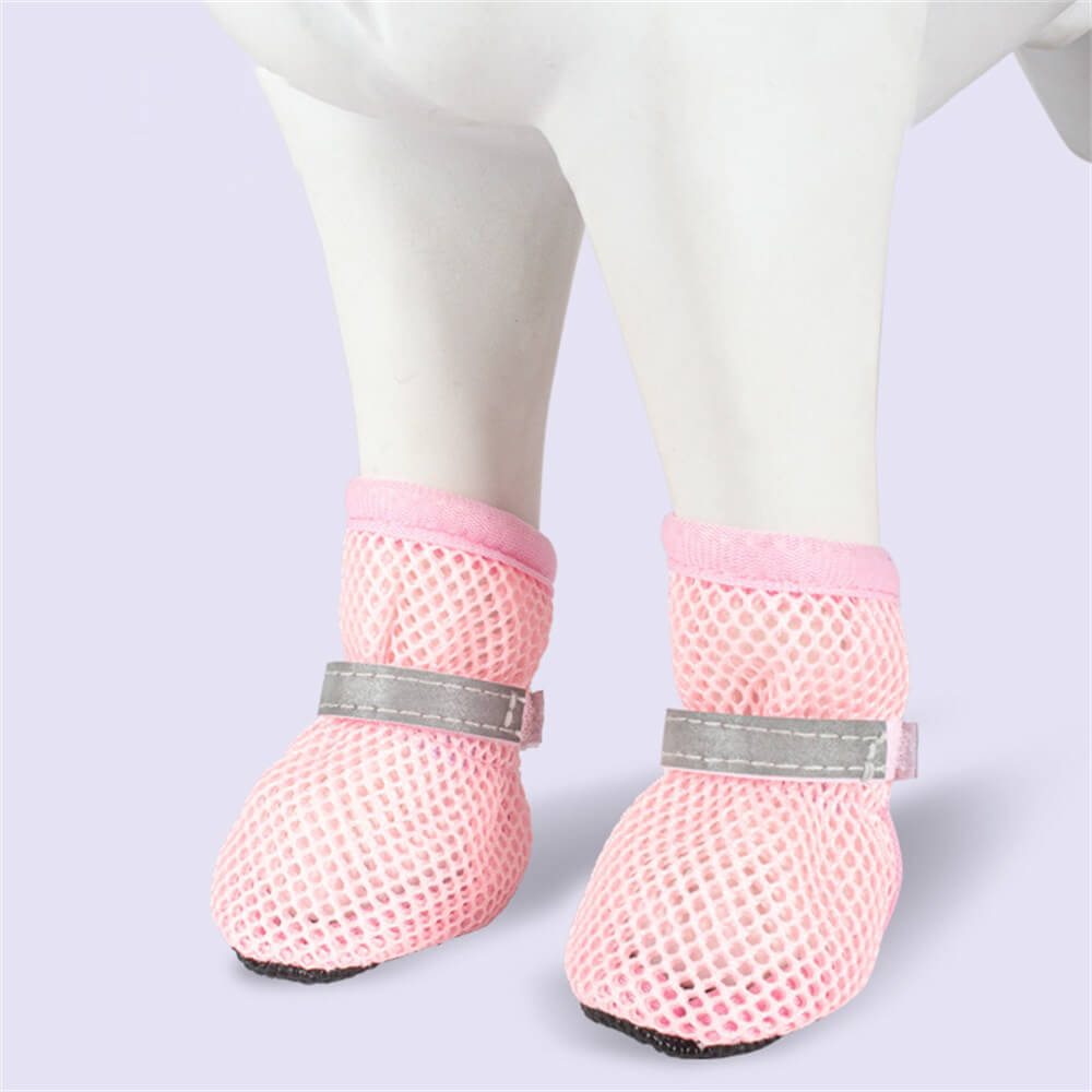 Breathable Mesh Dog Shoes with Reflective Straps and Non-Slip Sole