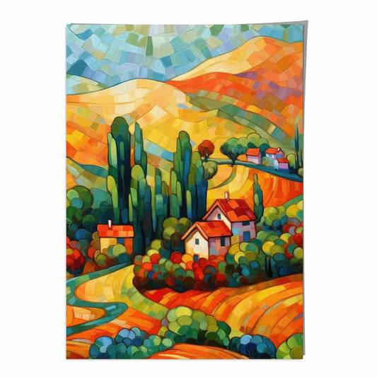 Colorful Landscape House Abstract Art Print