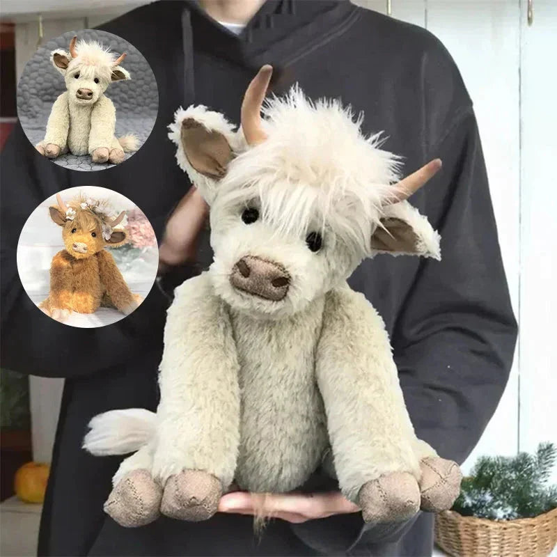 White Highland Cow Plush Toy with Floral Headband