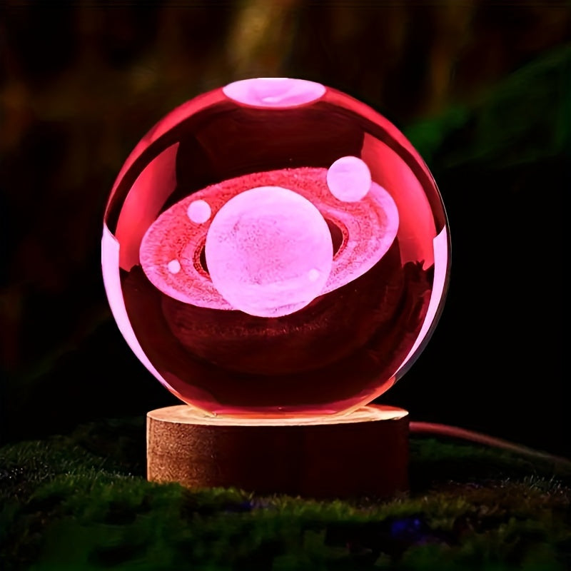 3D Crystal LED Table Lamp with Wooden Base
