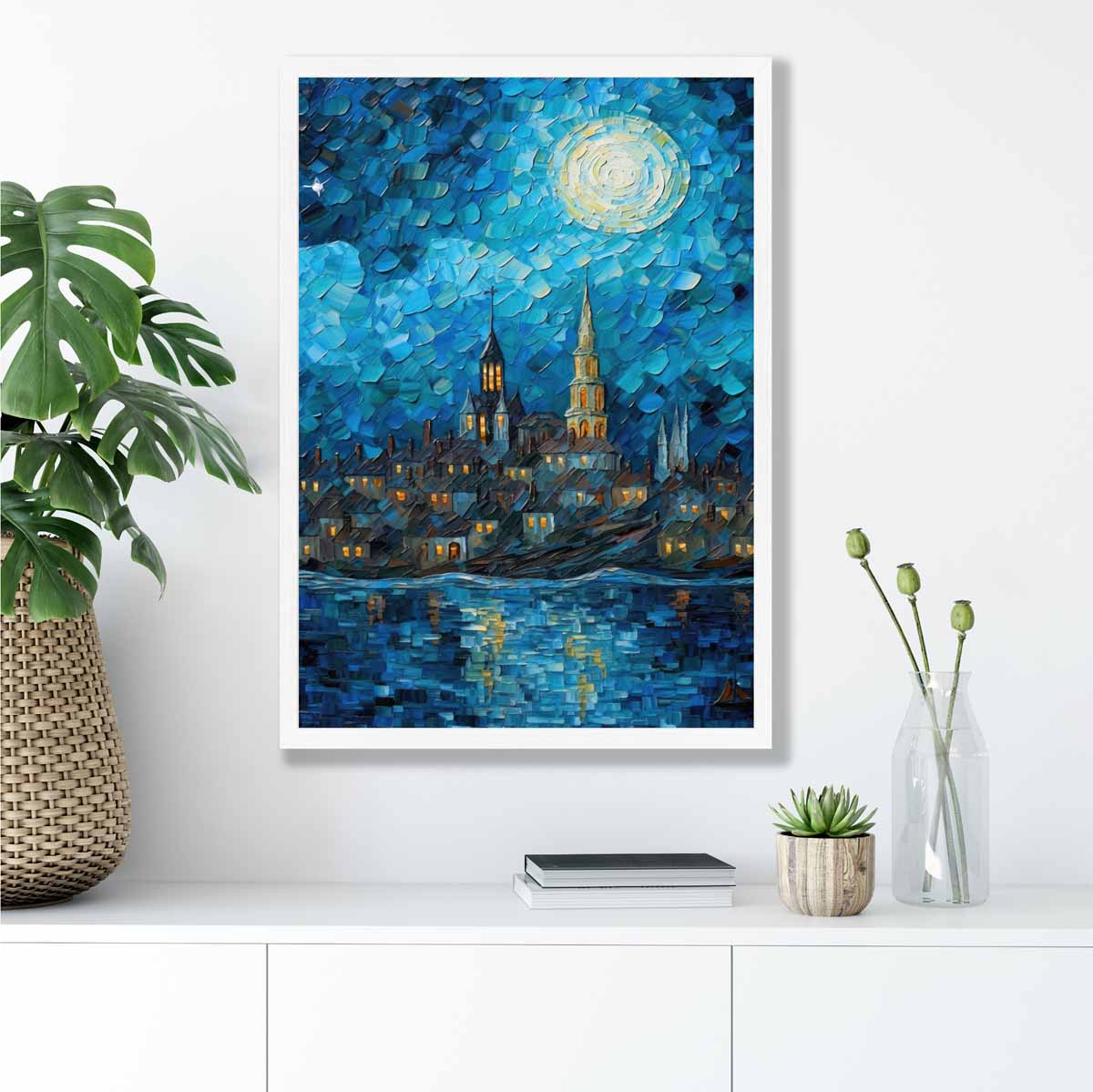 City by the Lake Night Art Print