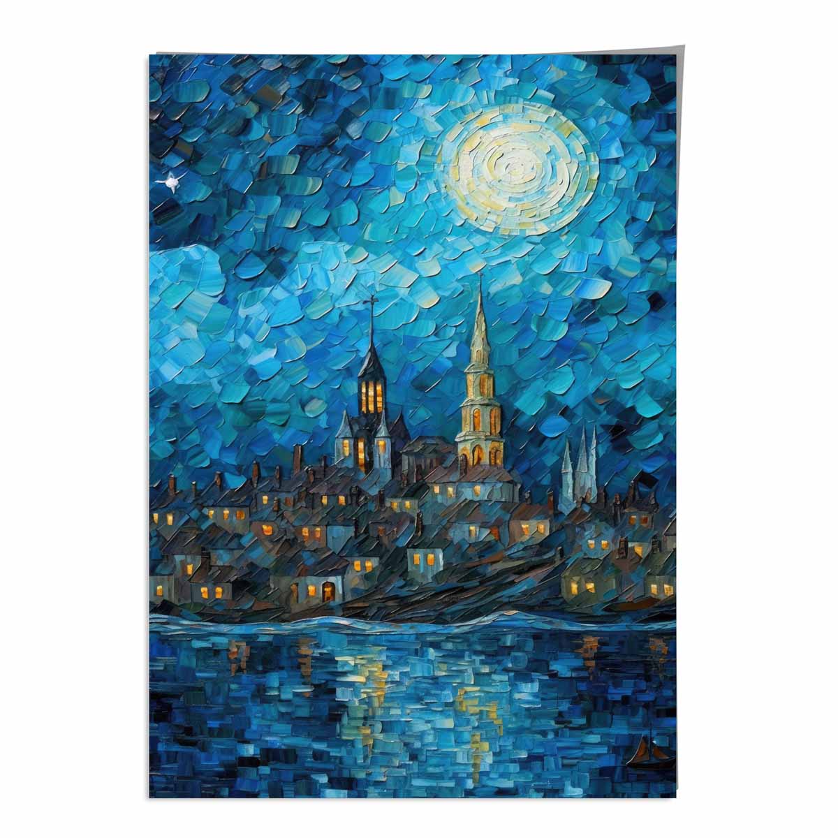 City by the Lake Night Art Print