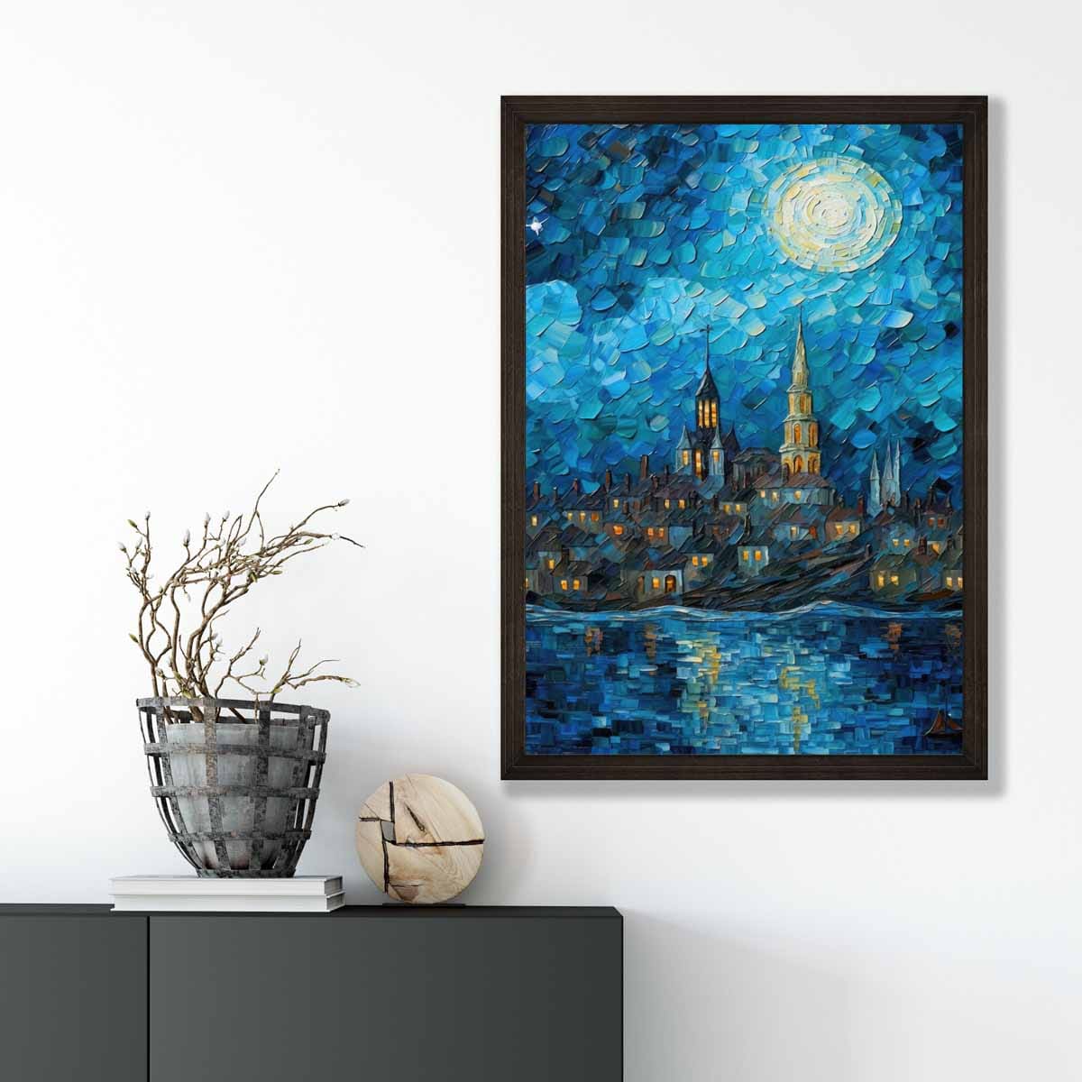 City by the Lake Night Art Print
