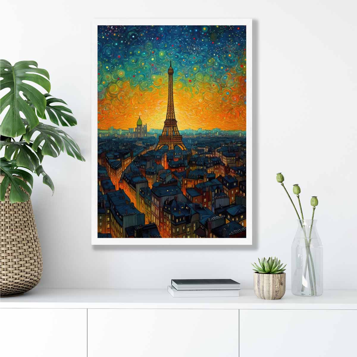 Colorful Paris Sunset Art Print on Satin Paper