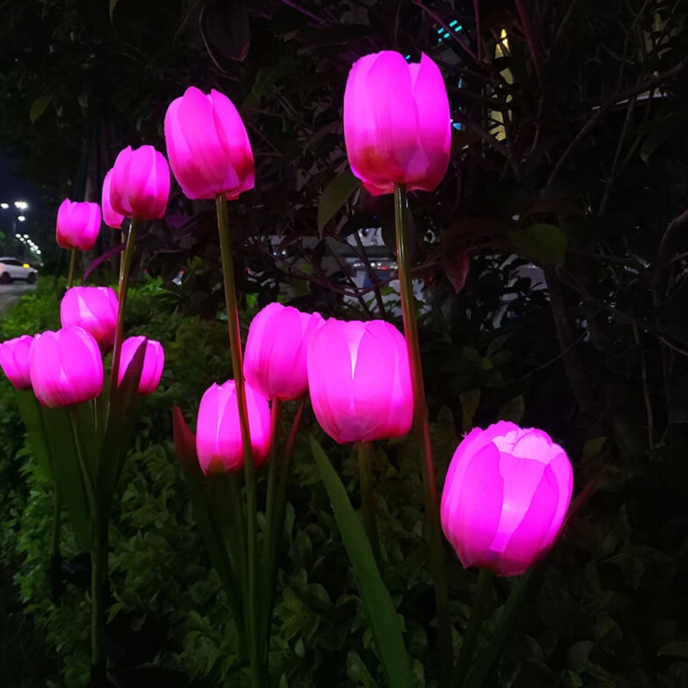 Solar LED Tulip Flower Garden Light Stake - Pink & Green