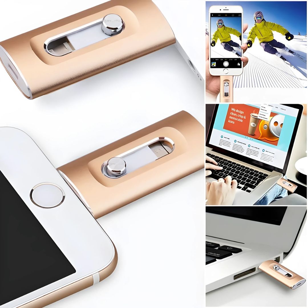 3-in-1 USB Stick with USB 3.0, OTG, and Type C Adapters