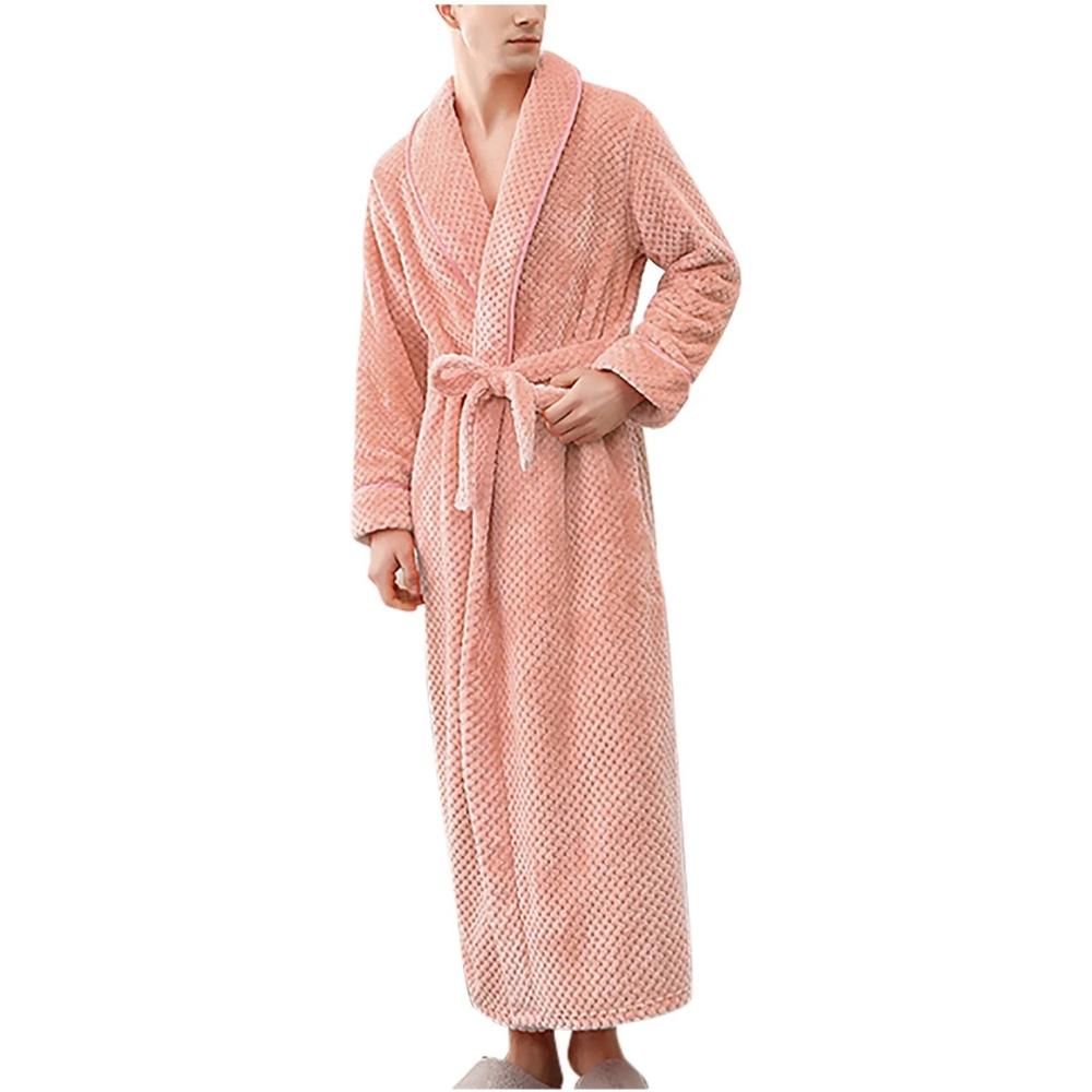 Unisex Fleece Winter Bathrobe with Pockets and Belt