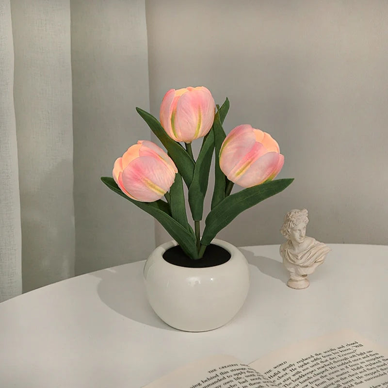 LED Tulip Nightstand Lamp - Ceramic Flower Table Light