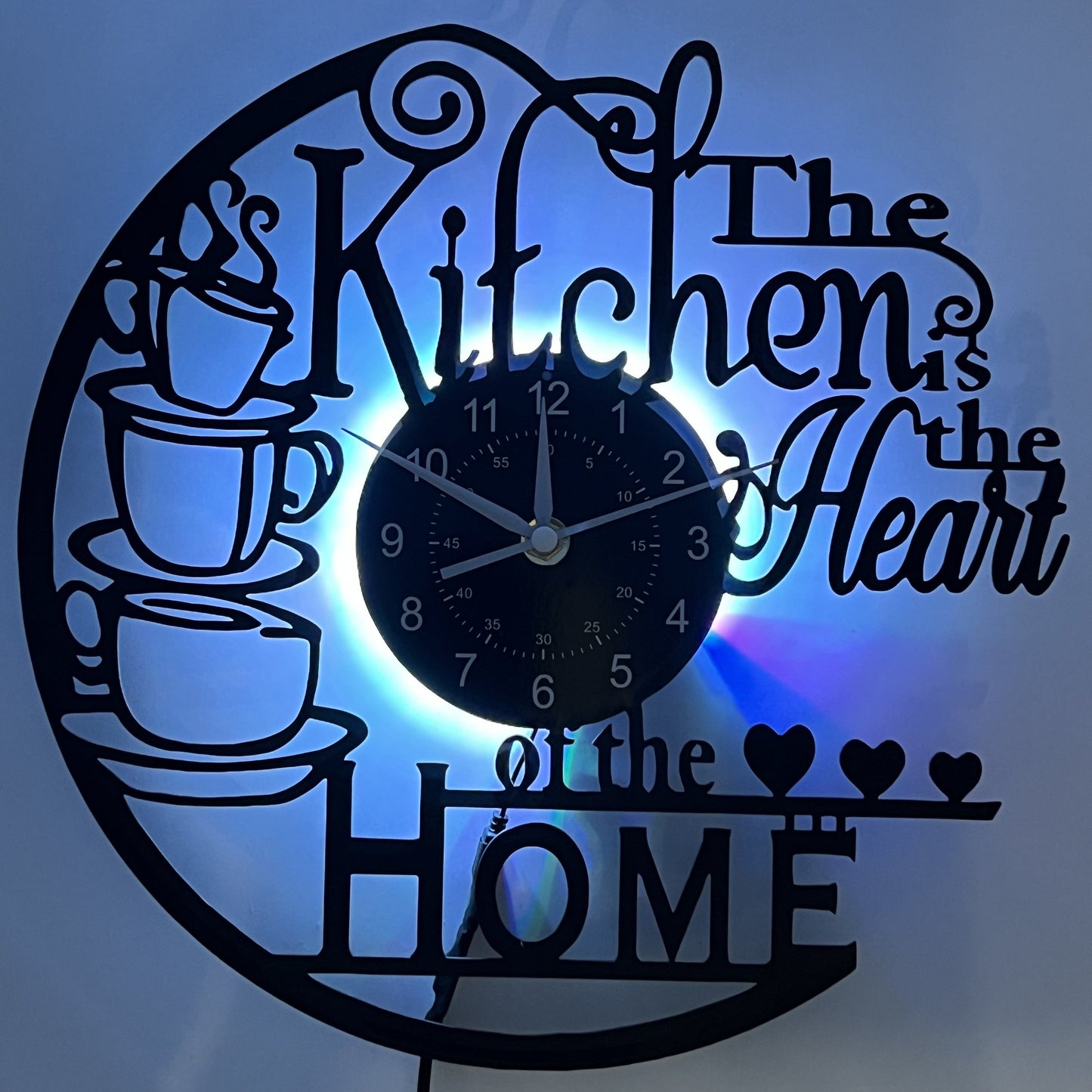 Color-Changing Kitchen Wall Clock with Coffee Cup Design