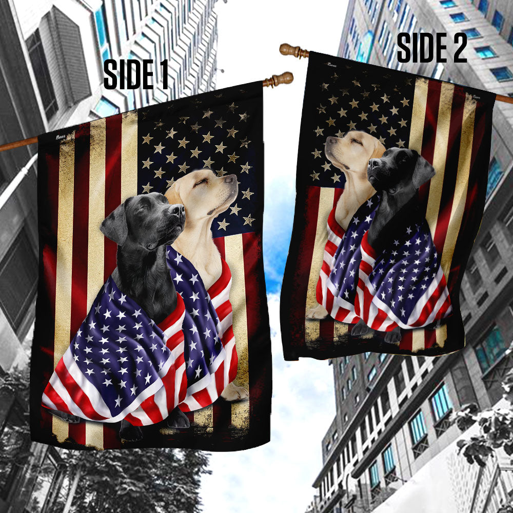 Black and Yellow Labrador Retriever Flag - American Patriot Design, Double-Sided Canvas, 3-Day Shipping