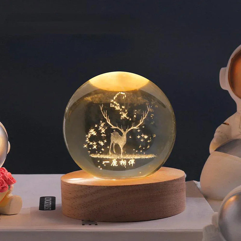 3D LED Crystal Ball Night Light with Wooden Base