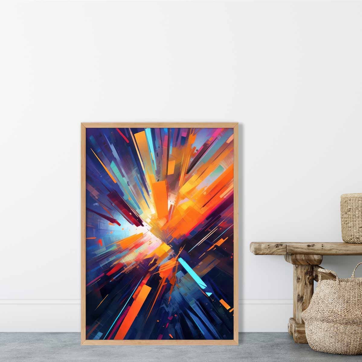 Colorful Abstract Shapes Art Print in Blue, Orange, and Red