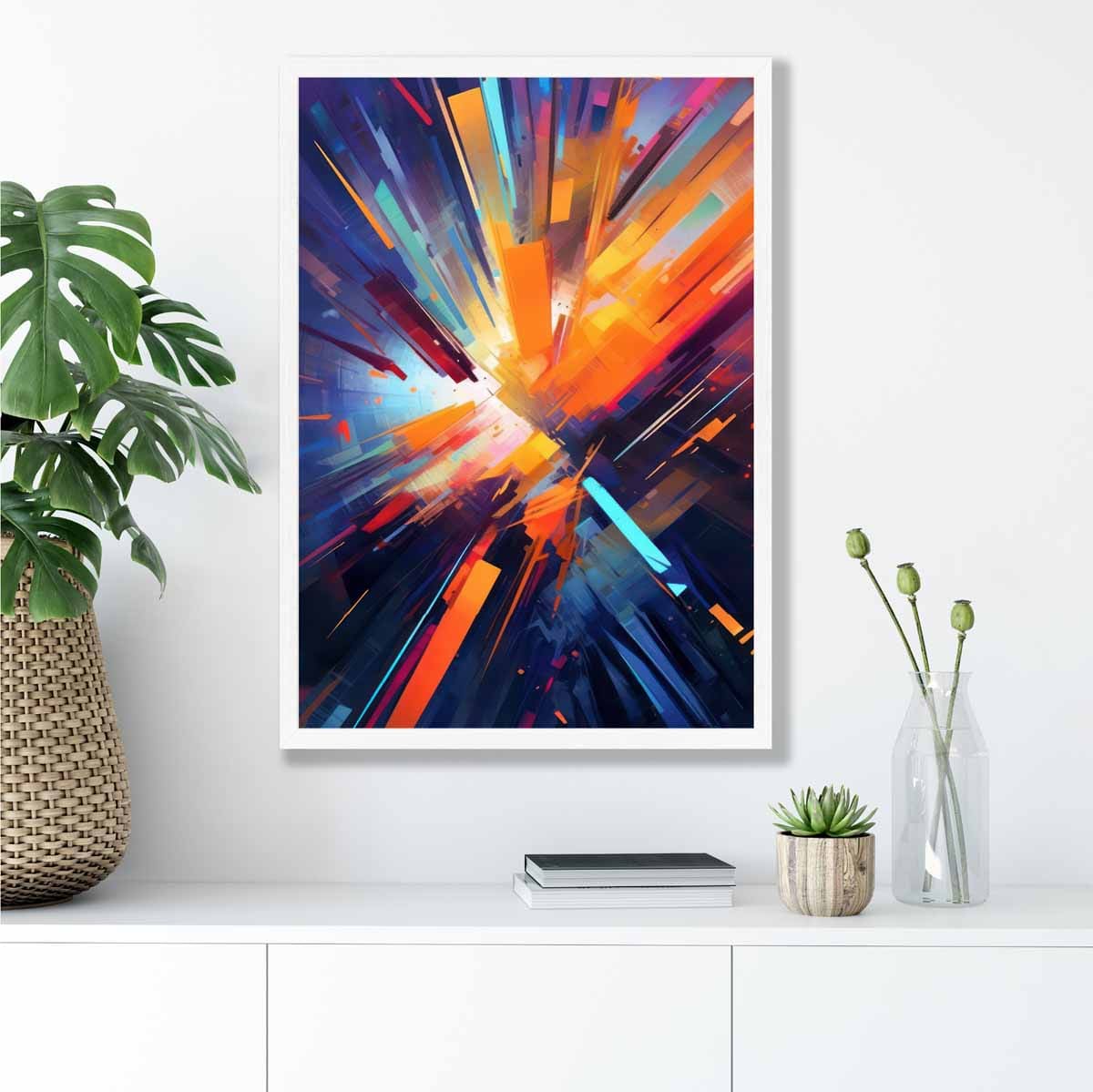Colorful Abstract Shapes Art Print in Blue, Orange, and Red
