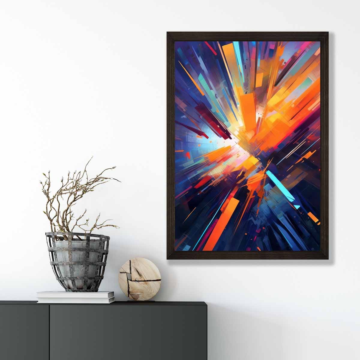 Colorful Abstract Shapes Art Print in Blue, Orange, and Red