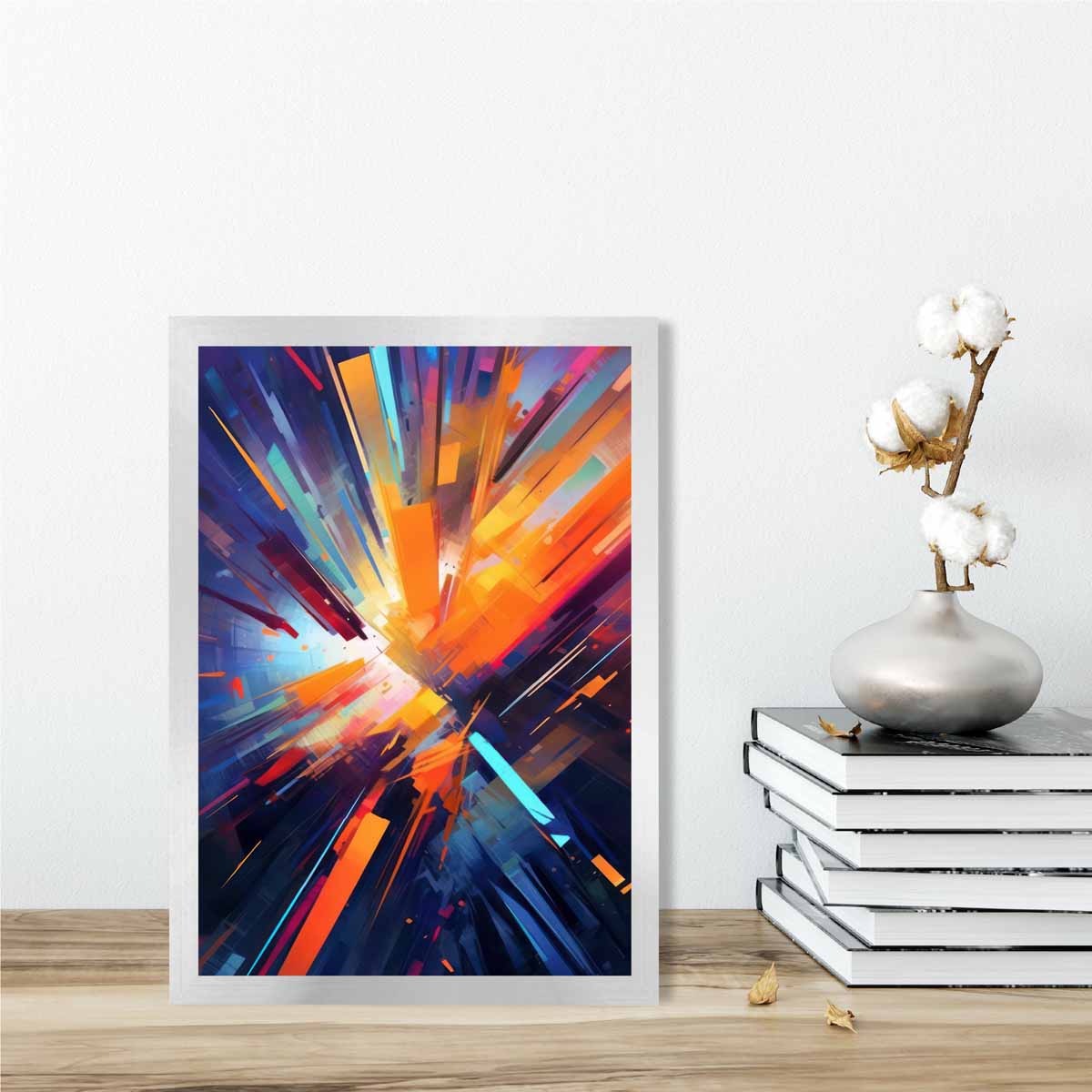 Colorful Abstract Shapes Art Print in Blue, Orange, and Red