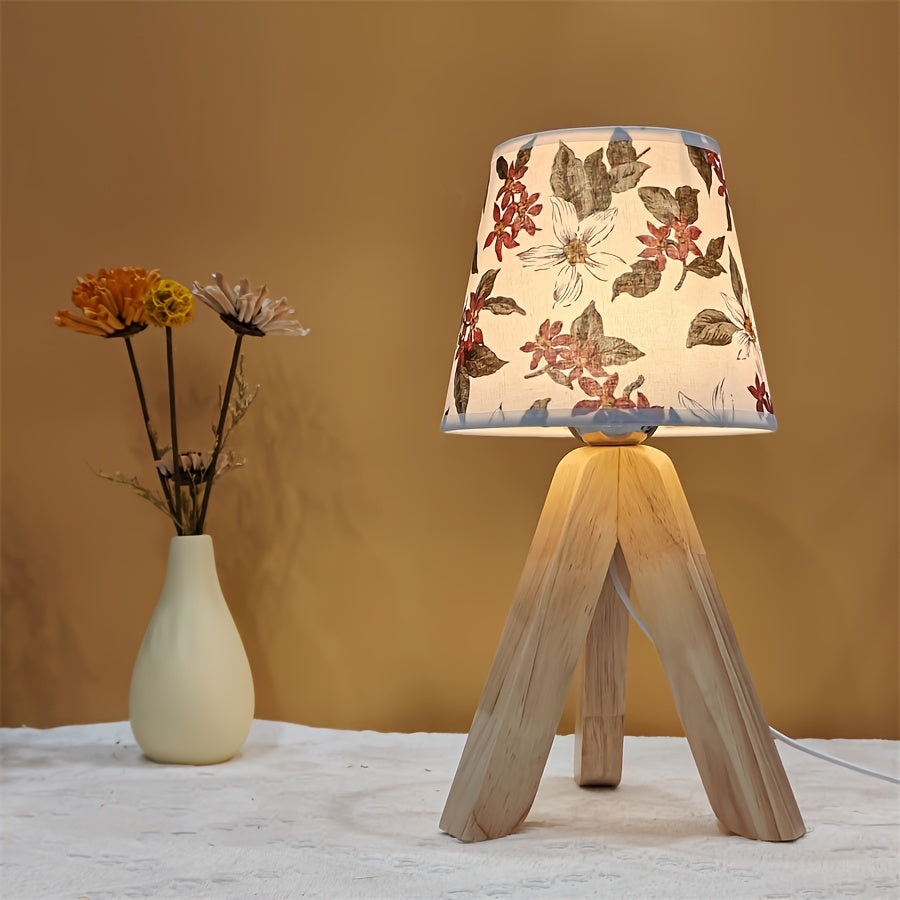 Elegant Floral LED Table Lamp with Wooden Base
