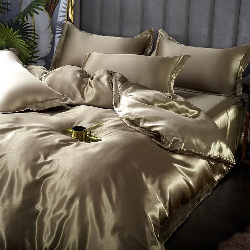 Luxury Silk Satin Bedding Set with Duvet Cover and Pillowcases