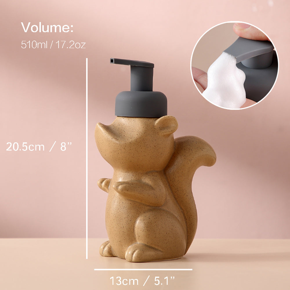 Ceramic Foaming Soap Dispenser with Squirrel Design, 17.2oz