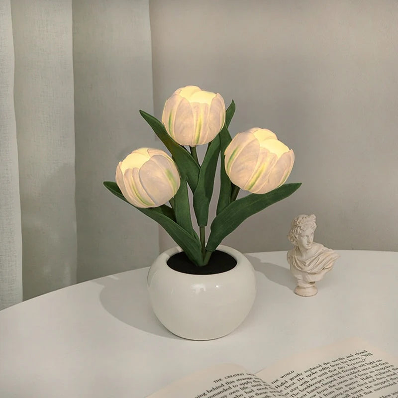LED Tulip Nightstand Lamp - Ceramic Flower Table Light