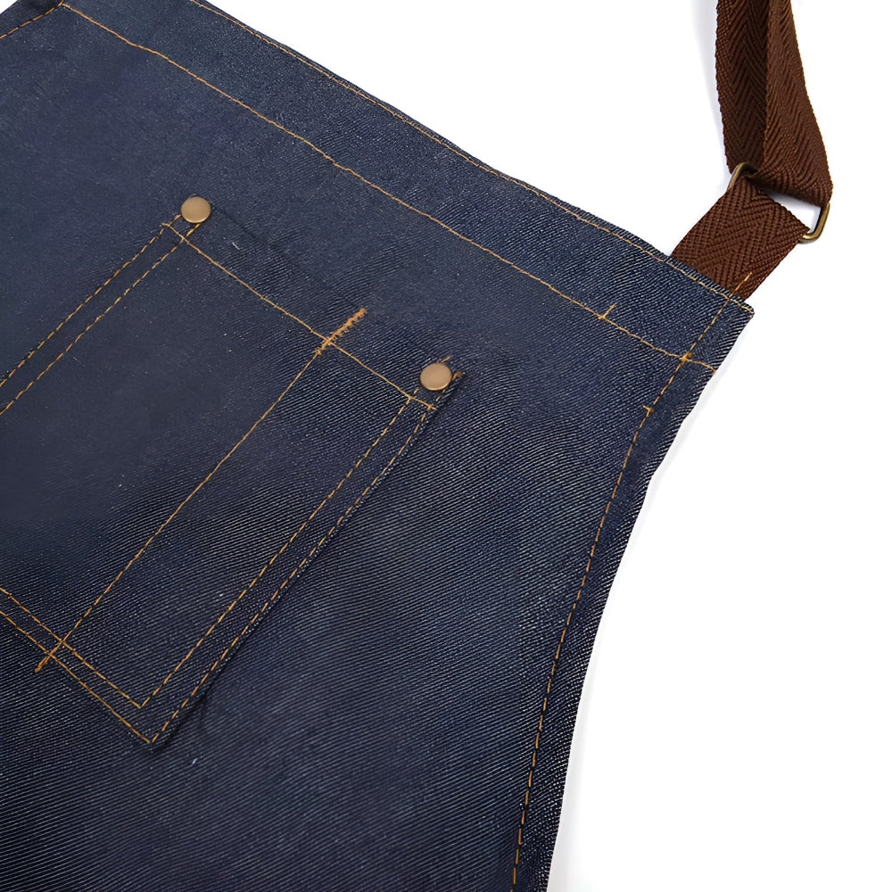 Adjustable Blue Denim Chef Apron with Front Pocket