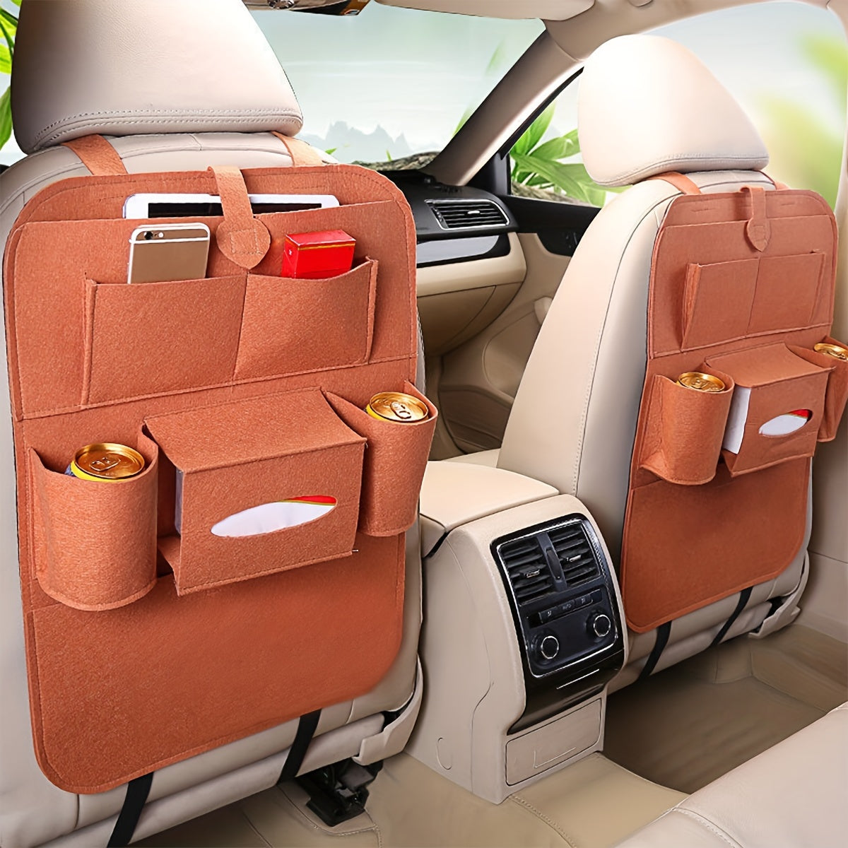 Car Seat Organizer with Felt Pockets and Tablet Holders