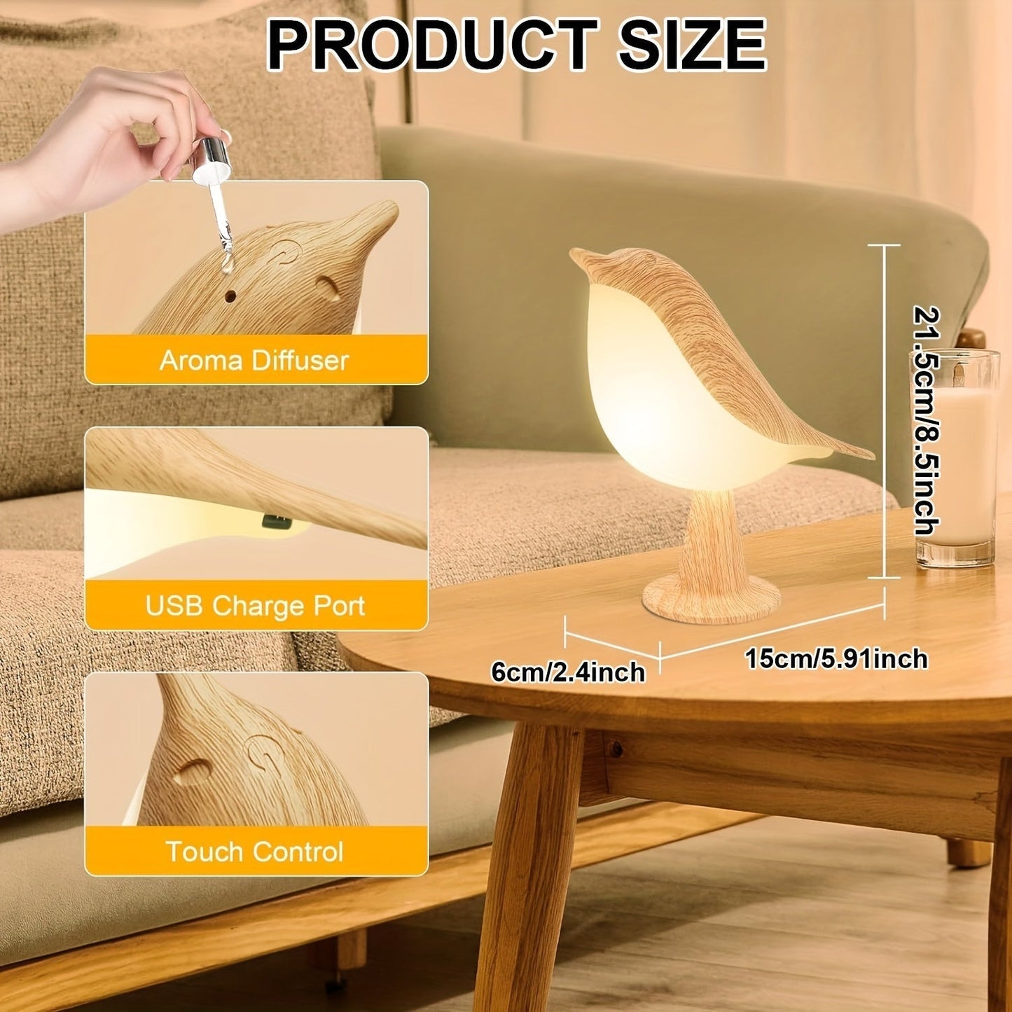 USB Rechargeable LED Bird Table Lamp with Dimmable Light