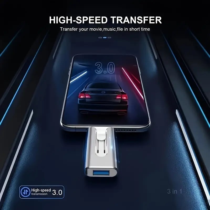 4-in-1 USB Flash Drive with Lightning, USB-C, Micro USB, and USB-A Connectors