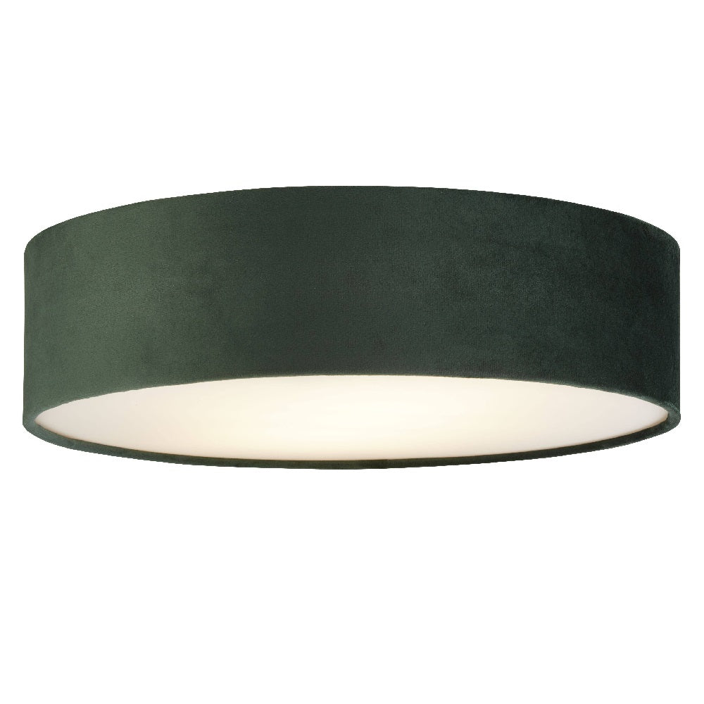 Green Velvet Opal Diffuser Round Flush Ceiling Light 15 Inch