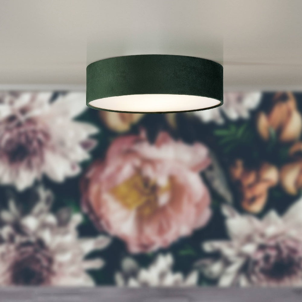 Green Velvet Opal Diffuser Round Flush Ceiling Light 15 Inch