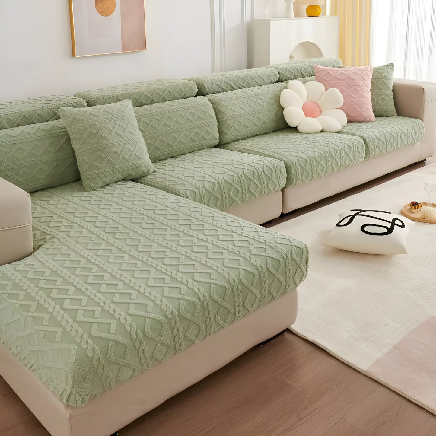 Velvet Diamond Pattern Sofa Cover - Stretchy 360° Protection